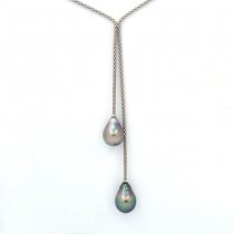 Rhodiated Sterling Silver Necklace and 2 Tahitian Pearls Semi-Baroque B 10 and 10.2 mm