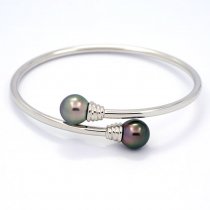 Rhodiated Sterling Silver Bracelet and 2 Tahitian Pearls Semi-Baroque B 9.5 and 9.7 mm