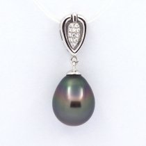 Rhodiated Sterling Silver Pendant and 1 Tahitian Pearl Semi-Baroque B 9.4 mm