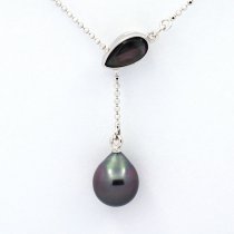 Rhodiated Sterling Silver Necklace and 1 Tahitian Pearl Semi-Baroque A 9.2 mm
