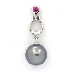 Rhodiated Sterling Silver Pendant and 1 Tahitian Pearl Round C 10.2 mm