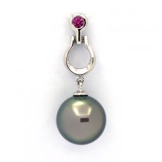 Rhodiated Sterling Silver Pendant and 1 Tahitian Pearl Round C 11.1 mm