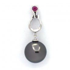 Rhodiated Sterling Silver Pendant and 1 Tahitian Pearl Round C 11.3 mm