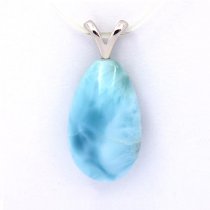 Rhodiated Sterling Silver Pendant and 1 Larimar - 18 x 11 x 7 mm - 2.4 gr