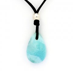 Cotton Necklace, Rhodiated Sterling Silver and 1 Larimar - 18 x 12 x 6.8 mm - 2.4 gr