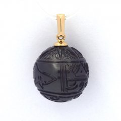 18K solid Gold Pendant and 1 Engraved Tahitian Pearl 13.3 mm