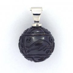Rhodiated Sterling Silver Pendant and 1 Engraved Tahitian Pearl 13.2 mm