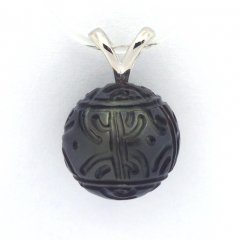 Rhodiated Sterling Silver Pendant and 1 Engraved Tahitian Pearl 11.8 mm