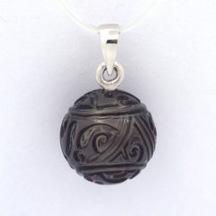 Rhodiated Sterling Silver Pendant and 1 Engraved Tahitian Pearl 11.7 mm