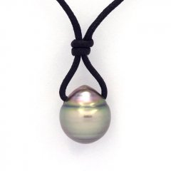 Waxed Cotton Necklace and 1 Tahitian Pearl Ringed C 13.6 mm