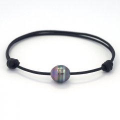 Leather Bracelet and 1 Tahitian Pearl Ringed C 10 mm