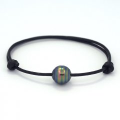 Leather Bracelet and 1 Tahitian Pearl Ringed C 10 mm