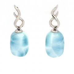 Rhodiated Sterling Silver Earrings and 2 Larimars - 13 x 9 x 7.5 mm - 3.4 gr
