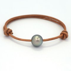 Leather Bracelet and 1 Tahitian Pearl Round C 11.3 mm