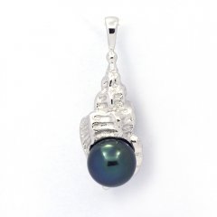 Rhodiated Sterling Silver Pendant and 1 Tahitian Pearl Semi-Baroque B+ 8.8 mm