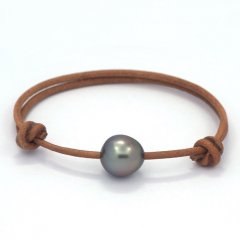 Leather Bracelet and 1 Tahitian Pearl Semi-Baroque C 11.2 mm
