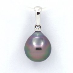 18K Solid White Gold Pendant and 1 Tahitian Pearl Semi-Baroque B 9.9 mm