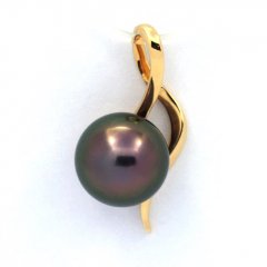 18K solid Gold Pendant and 1 Tahitian Pearl Round B 9.1 mm