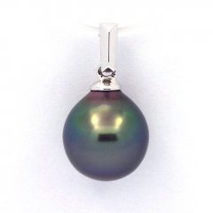 18K Solid White Gold Pendant and 1 Tahitian Pearl Semi-Baroque A 9.5 mm