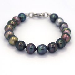 16 Tahitian Pearls Ringed C+ 8.9 to 9.4 mm Bracelet and Rhodiated Sterling Silver