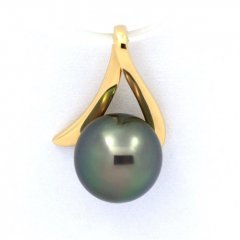 18K solid Gold Pendant and 1 Tahitian Pearl Round A 8.4 mm