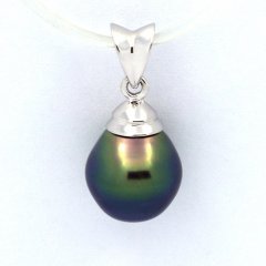 Rhodiated Sterling Silver Pendant and 1 Tahitian Pearl Semi-Baroque B+ 9.2 mm