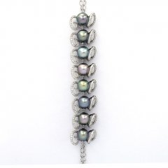 Rhodiated Sterling Silver Bracelet and 8 Tahitian Pearls Semi-Baroque B  8.6 to 8.8 mm