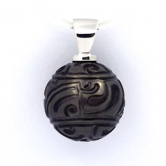 Rhodiated Sterling Silver Pendant and 1 EngravedTahitian Pearl 13.2 mm