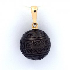 18K solid Gold Pendant and 1 EngravedTahitian Pearl 12 mm