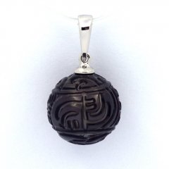 Rhodiated Sterling Silver Pendant and 1 Engraved Tahitian Pearl 12.1 mm