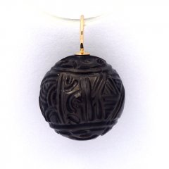 18K solid Gold Pendant and 1 EngravedTahitian Pearl 11.5 mm