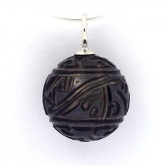 Rhodiated Sterling Silver Pendant and 1 Engraved Tahitian Pearl 11.5 mm