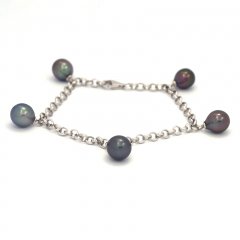 Rhodiated Sterling Silver Bracelet and 5 Tahitian Pearls Semi-Baroque A/B  8 to 8.5 mm
