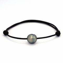 Leather Bracelet and 1 Tahitian Pearl Ringed C 10.5 mm