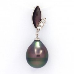 Rhodiated Sterling Silver Pendant and 1 Tahitian Pearl Ringed B 10.9 mm