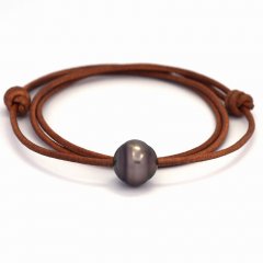 Leather Necklace and 1 Tahitian Pearl Ringed C 13.2 mm