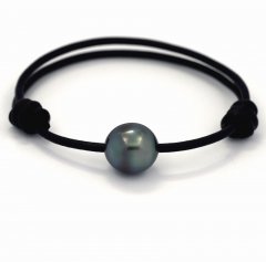 Leather Bracelet and 1 Tahitian Pearl Semi-Baroque C 11.6 mm