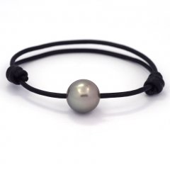 Leather Bracelet and 1 Tahitian Pearl Round C 13.5 mm