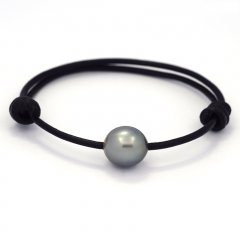 Leather Bracelet and 1 Tahitian Pearl Semi-Baroque B 11.5 mm