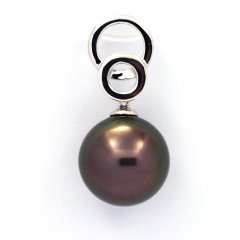 Rhodiated Sterling Silver Pendant and 1 Tahitian Pearl Round C 11.7 mm