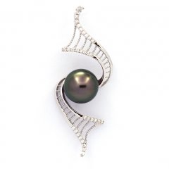 Rhodiated Sterling Silver Pendant and 1 Tahitian Pearl Semi-Baroque B 9.7 mm