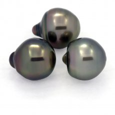 Lot of 3 Tahitian Pearls Semi-Baroque B 10.2 mm