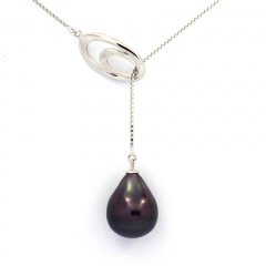 Rhodiated Sterling Silver Necklace and 1 Tahitian Pearl Semi-Baroque A 10 mm