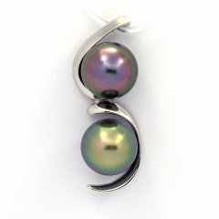 Rhodiated Sterling Silver Pendant and 2 Tahitian Pearls Semi-Baroque B+ 9.8 mm