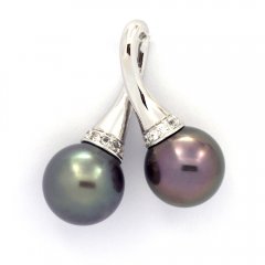 Rhodiated Sterling Silver Pendant and 2 Tahitian Pearls Near-Round C 10.5 mm