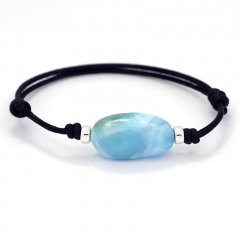 Cotton Bracelet and 1 Larimar - 22.5 x 13 x 8.6 mm - 4.5 gr