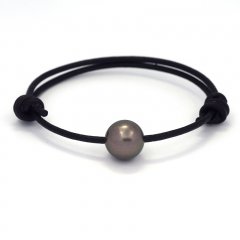 Leather Bracelet and 1 Tahitian Pearl Round C 11.8 mm