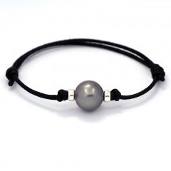 Waxed Cotton Bracelet and 1 Tahitian Pearl Round C 12.2 mm