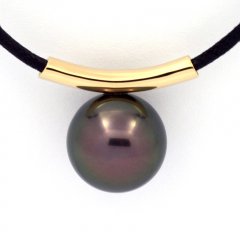18K solid Gold Pendant and 1 Tahitian Pearl Round C 12.5 mm