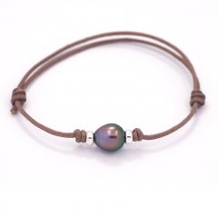 Waxed Cotton Bracelet and 1 Tahitian Pearl Semi-Baroque B 8 mm